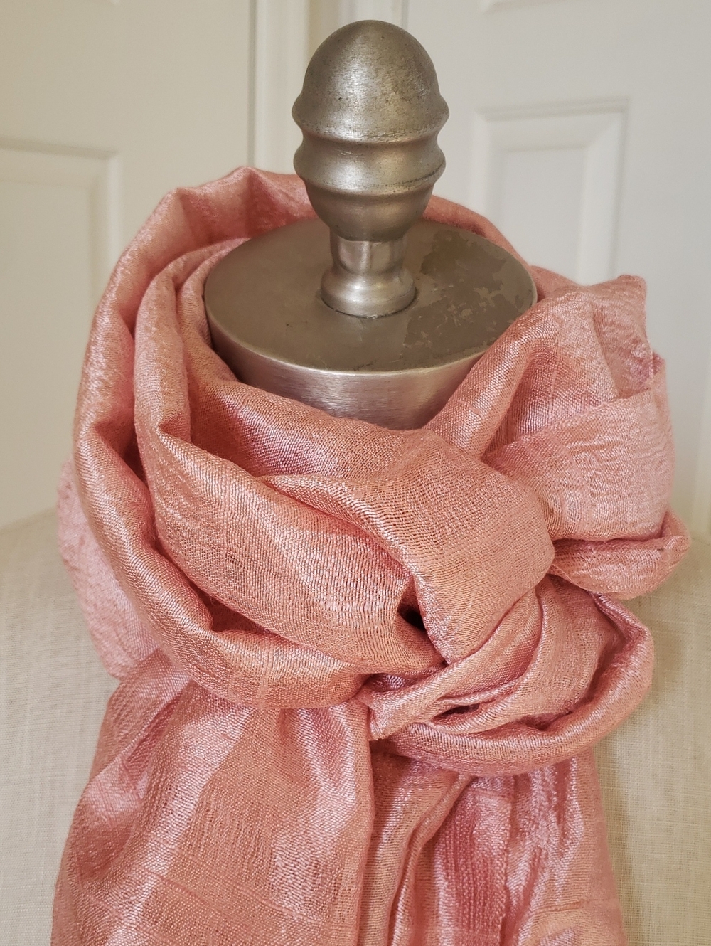 VINTAGE Silk Scarf Bundle of Two | Blush Pink Peach Shantung + Ivory Crepe Silk - Picture 3 of 7